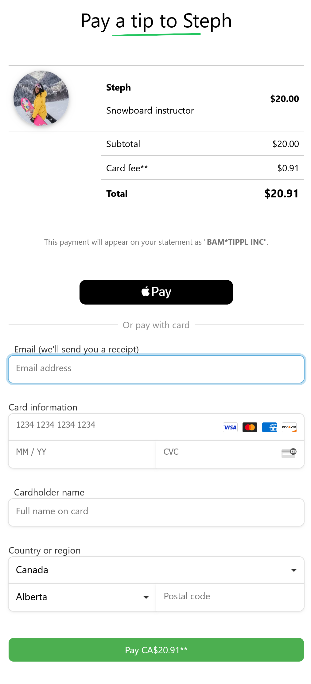 screenshot of Worldline custom checkout
